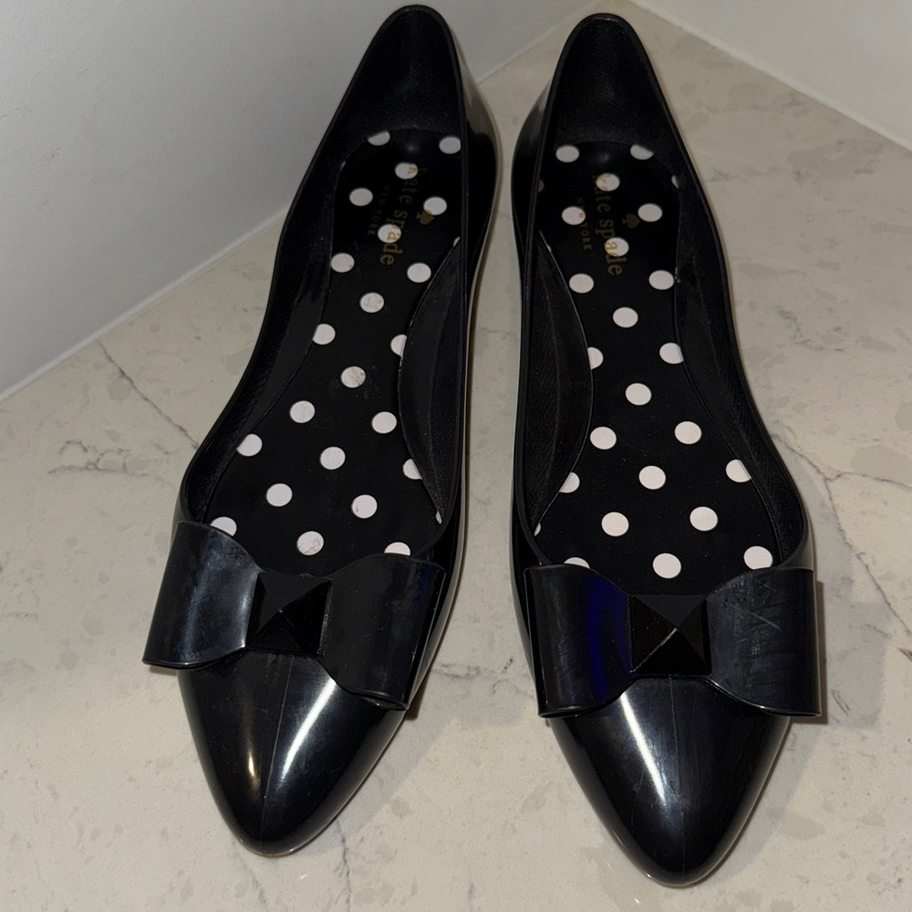Kate Spade Jelly Ballerina Flat Black Bow Size 9